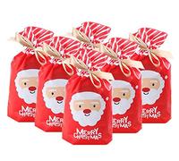 DKAOVH 50 bolsas de dulces de Navidad para caramelos, bolsas de regalo de plástico con cordón, bolsas de regalo de Feliz Navidad para fiesta de cumpleaños, envoltura de aperitivos, regalo de boda,