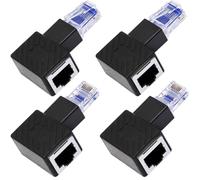 DKARDU 4 adaptadores Ethernet de 90 grados RJ45 macho a hembra, extensión Cat6, conector de red LAN para impresoras, computadoras, portátiles, routers (ángulo izquierdo + ángulo recto)