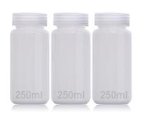 DKBT Botellas de plástico de cuello ancho de 3 unidades, 250 ml, botella vacía de laboratorio, a prueba de fugas, translúcida, de HDPE de apertura ancha para pastillas, botellas de muestras de agua