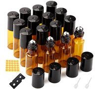DKBT Roll On Aceites Esenciales 5ml 16 pcs Marrón Botellas Rollon Cristal Rellenable Perfume Roll on con Roll-on Bola de Acero Inoxidable para Masajes,Mezclas de Aromaterapia,Botella de Laboratorio