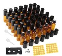 DKBT Roll On Aceites Esenciales 5ml 48pcs Marrón Botellas Rollon Cristal Rellenable Perfume Roll on con Roll-on Bola de Acero Inoxidable para Masaje,Mezclas de Aromaterapia,Botella de Laboratorio