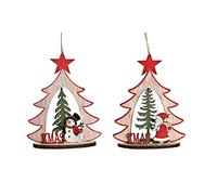 DKD Home Decor Adorno navideño de la Marca, Color Blanco, Rojo y Verde, de Madera (14 x 6 x 18 centímetros) (2 Unidades)