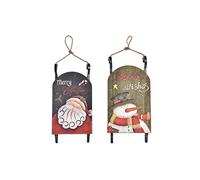 DKD Home Decor Adorno navideño de la Marca, Color Rojo, Verde y Gris, de Madera (22 x 9,5 x 44 centímetros) (2 Unidades)