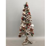 DKD Home Decor Árbol de Navidad Artificial Alpina Nevado para Decoración, Marrón Verde Rojo, Madera y LED, 28x70x28 cm