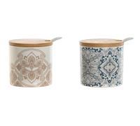 Home ESPRIT Azucarero Azul Beige Rosa Lila Bambú Dolomita 7,5 x 7,5 x 7,5 cm (2 Unidades)