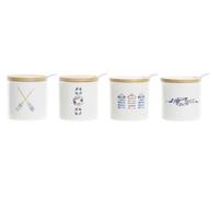 DKD Home Decor Azucarero Mediterráneo Dolomita y Bambú Multicolor 7.5x7.5x7.5 cm (4 Unidades) 175 ml Apto Microondas Lavavajillas