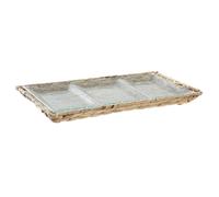 DKD Home Decor Bandeja Básicos de Cristal y Fibra Transparente y Natural para Decoración del Hogar - 42x20x3.5 cm