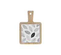 DKD Home Decor Bandeja de Aperitivos Color Natural, Blanco y Negro, de bambú y gres (18 x 12 x 1 centímetros)