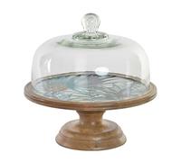 DKD Home Decor Bandeja de Aperitivos Tropical de la Marca, Color Verde, de Cristal y Madera de Mango (30 x 30 x 33 centímetros)