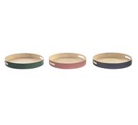 DKD Home Decor Bandeja Decorativa Balines de Bambú para Hogar Colección Vermos Medidas 38x38x5.5 cm Pack 3 Unidades con Colores Surtidos