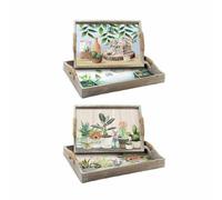 DKD Home Decor Juego de bandejas de la Marca, Color Verde y Beige, de Madera MDF (40 x 30 x 6 centímetros) (2 Unidades)