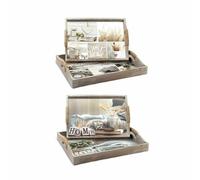 DKD Home Decor Bandeja Scandi de MDF Color Beige, Set de 2 Unidades, Medidas: Ancho 40 x Largo 30 x Alto 6 cm