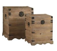 DKD Home Decor Baúl Oriental Natural Marron Claro Abeto Metal Set 2 Piezas 48x61x48 cm Hecho a Mano