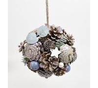 DKD Home Decor Bola de Navidad Fantasía de Piñas Natural, Colores Blanco y Azul, 18x18x18 cm (Pack 2 Unidades)
