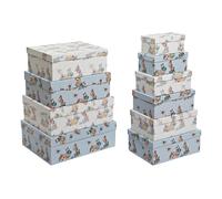 DKD Home Decor Caja de Almacenamiento Urban Cartón Colección World&flowers Azul Blanco con Flores 33.5 x 15.5 x 43.5 cm - Set de 10