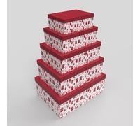 DKD Home Decor Caja de Navidad Tradicional de Cartón Rojo Blanco con Renos - Set de 5 Cajas, 50 An. x 35 La. x 25 Al. cm