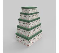 DKD Home Decor Caja de Regalo Navidad Fantasía, Set de 5 Cajas de Cartón, Verde Gris, Dimensiones 35x25x50 cm