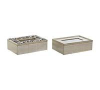DKD Home Decor Caja para infusiones Color Negro y Beige, de Cristal y MDF (24 x 16,5 x 7,5 centímetros) (2 Unidades)