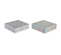 DKD Home Decor Caja para infusiones de la Marca, Color Azul, de Metal, Cristal y MDF (24 x 24 x 7 centímetros) (2 Unidades)