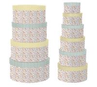 DKD Home Decor Caja Shabby Colección Vichy sweet, de Cartón Verde Amarillo Multicolor, 37.5x37.5x18 cm, Set de 10 con Flores