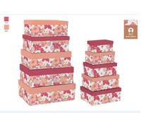 DKD Home Decor Caja Shabby de Cartón con Flores Fucsia, Melocotón y Blanco Set de 10 - 33.5x43.5x15.5 cm