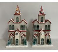 DKD Home Decor Casa Navidad Fantasía con LED MDF Rojo Verde Blanco 8x28x13 cm Pack 2 Unidades Funciona con 2 Pilas AAA