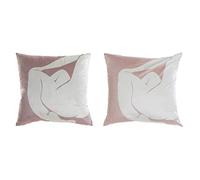 DKD Home Decor Cojín Color Blanco y Lila, de poliéster (2 Unidades) (45 x 5 x 45 centímetros)