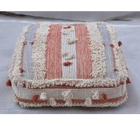 DKD Home Decor Cojín de Suelo Cuadrado Decorativo Boho Colección Losia de Poliéster con Rayas Colores Naranja y Blanco 60x60x25 cm