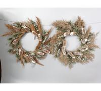 DKD Home Decor Corona Navidad Alpina Marrón Verde con LED, Flores Secas, para Puerta, 60 cm de Diámetro (2 Unidades)