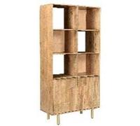 DKD Home Decor Estantería Moderna de Madera de Mango Natural y Dorado con 2 Puertas y 8 Estantes Desmontable 90x40x180 cm