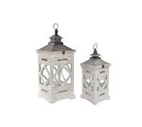 DKD Home Decor Farol de la Marca Acabado Envejecido Abeto Cristal Blanco Étnico (2 Piezas) (Referencia: S3019410)