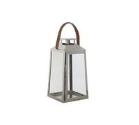 DKD Home Decor Farol Marrón Plateado Cuero Cristal Acero Cromado 20 x 20 x 40 cm