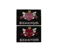 DKD Home Decor Felpudo Color Blanco, Negro, Rojo y Rosa, de Goma y Fibra de Coco (60 x 40 x 1,5 centímetros)