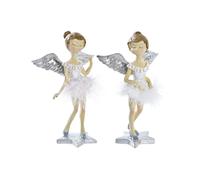 DKD Home Decor Figura de Navidad Ángel Decoración Hogar Resina Blanco Rosa 9x17x11cm Pack 2 Unidades Colección Fantasía