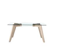 DKD Home Decor Green house 21 Mesa Comedor Moderno Cristal y MDF Natural Transparente 90 x 75 x 160 cm