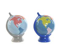 Home ESPRIT Hucha Dolomita Globo Terraqueo 14,5 x 13,5 x 19 cm (2 Unidades)