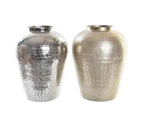 DKD Home Decor Jarrón Color champán, Plateado y Dorado, de Aluminio (24 x 24 x 32 centímetros) (2 Unidades)