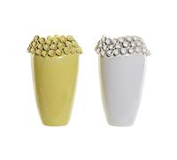 DKD Home Decor Jarrón de la Marca Blanco Ocre Gres Moderno (2 Piezas) (16 x 16 x 26 cm) (Referencia: S3020513)