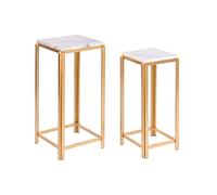 DKD Home Decor Juego de 2 mesas 33 x 33 x 70 cm Dorado Metal Blanco Mármol