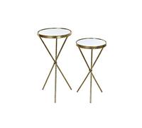 DKD Home Decor Juego de 2 Mesitas Espejo Dorado Metal Oriental (35 x 35 x 71 cm) (2 pcs)