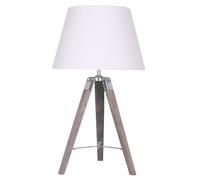 DKD Home Decor Lámpara Sobremesa Loft Trípode con Estructura de Madera y Pantalla de Algodón Marrón y Blanco 36x36x60 cm