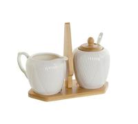 DKD Home Decor Lechera y azucarero Blanco Natural Bambú Porcelana 19,5 x 9 x 17 cm
