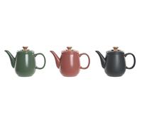DKD Home Decor Lianfeng 21 Tetera Scandi Hecha a Mano Gres y Rubberwood 1L Verde y Rosa, Apto Microondas y Lavavajillas (3 Unidades)