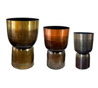 DKD Home Decor Macetero Moderno de Metal Dorado, Cobrizo y Gris 62 cm Alto, Set de 3, Acabado Patinado, Desmontable