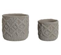 DKD Home Decor Macetero Urban Cemento Gris Claro 20x18x20 cm, Set de 2 con Macramé