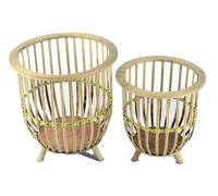 DKD Home Decor Macetero Urban de Bambú Marrón Claro - Set de 2 Macetas Cuadradas Decorativas para Plantas, 35x35x37 cm