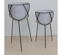 DKD Home Decor Macetero Urban de Metal y Hierro, Colores Gris y Negro, Medidas 37x37x82 cm - Set de Dos Piezas