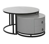 DKD Home Decor Mesa Centro Glam Set de 2 Piezas 80 x 45 x 80 cm Piedra Sinterizada Metal