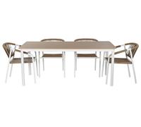 DKD Home Decor Mesa Comedor Terraza y Jardín Blanco Natural Aluminio Resina 180 x 90 x 75 cm Set 7 Piezas