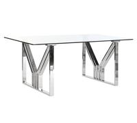 DKD Home Decor Mesa de Comedor Moderna Plateada Transparente Acero y Cristal 180 x 90 x 75 cm